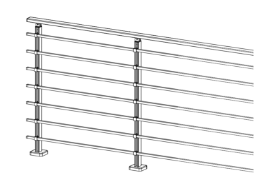 PREMIUM SQUARE LINE - Garde corps aluminium (7 tubes) - Poteaux prémontés - fixation à plat - KIT COMPLET 2 mètres